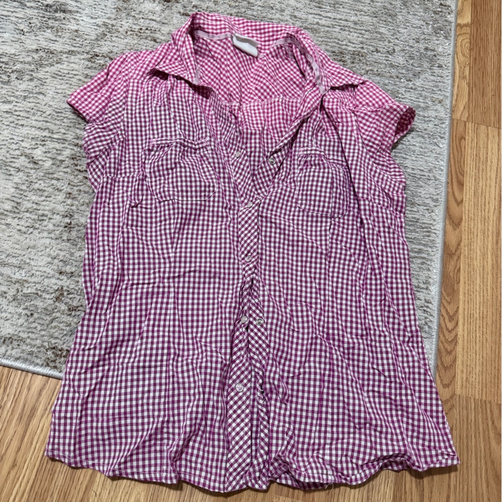 Stylish Pink Checkered Button Down Shirt